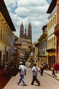 Quito street and Basilica del Voto Nacional - Ecuador