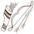 Quiver, arrows and bow. Ancient weapon