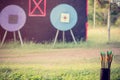 A quiver with arrows used for archery training Royalty Free Stock Photo