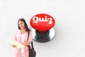 Quiz against digitally generated red push button