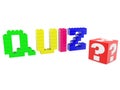 QUIZ concept from colored toy bricks with a red block with question marks on white Royalty Free Stock Photo