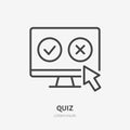Quiz flat line icon. Vector thin sign of online test, vote, customer experience. Questionnaire, yes no click outline Royalty Free Stock Photo