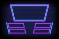 Quiz game neon template for trivia show on brick wall background. Frame for question and multiple answers for