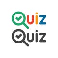 Quiz game show logo. Quizzes and test competition icon with tick symbol. Vector word logotype