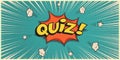 Quiz game show retro background. Vintage trivia night poster in pub. Marketing design vector illustration. Yellow text