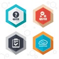 Quiz icons. Checklist and human brain symbols