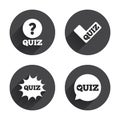 Quiz icons. Speech bubble with check mark symbol Royalty Free Stock Photo