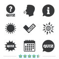 Quiz icons. Speech bubble with check mark symbol. Royalty Free Stock Photo