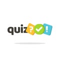 Quiz logo icon vector symbol, flat cartoon bubble speeches with question and check mark signs as competition game or