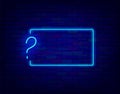 Quiz neon frame template. Question mark in border. Outer glowing effect banner. Vector stock illustration Royalty Free Stock Photo
