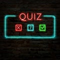 Quiz neon logo symbol. Quiz pub poster or banner template