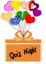 QUIZ NIGHT on gift box with multicoloured hearts Royalty Free Stock Photo