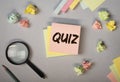 Quiz or quizz word, inscription, fun game with questions