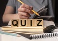 Quiz or quizz word, inscription. test and education concept