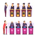 Quiz Show Host and Player Character Standing Ready to Press Button Vector Set