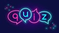 Quiz speech bubbles banner for social networks in neon light style on dark background