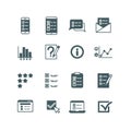 Quiz and test list, voting button, survey, questionnaire vector icons set