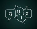 Quiz text in speech bubbles on chalkboard