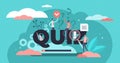 Quiz vector illustration. Flat tiny brain game play process persons concept