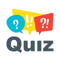 Quiz vector logo isolate on white, questionnaire icon, poll sign, flat bubble speech symbols, concept of social communication,