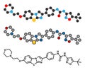 Quizartinib cancer drug molecule kinase inhibitor. Stylized 2D renderings and conventional skeletal formula. Royalty Free Stock Photo