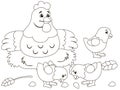 Quot on the nest, chicks. Childrens coloring, black lines, white background. Royalty Free Stock Photo