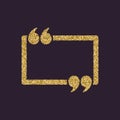 The Quotation Mark Speech Bubble icon. Quotes, citation, opinion symbol. Gold sparkles and glitter