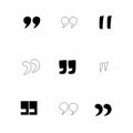 Quotation marks. Comma sign black silhouette, hand drawn quote symbols, speech icons set, comment or punctuation, vector isolated Royalty Free Stock Photo