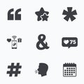 Quote, asterisk footnote icons. Hashtag symbol. Royalty Free Stock Photo