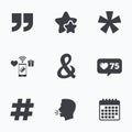 Quote, asterisk footnote icons. Hashtag symbol. Royalty Free Stock Photo