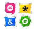 Quote, asterisk footnote icons. Hashtag symbol. Vector Royalty Free Stock Photo