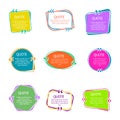 Quote boxes with text. Set of color quotes bubble templates. Speech bubbles. Citation in creative bubble vector isolated Royalty Free Stock Photo