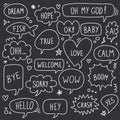 Quote bubbles line cute doodle vector icons set Royalty Free Stock Photo