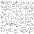 Quote bubbles line doodle vector icons set Royalty Free Stock Photo