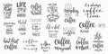 Quote coffee cup typography set Royalty Free Stock Photo