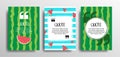 Quote frames set of blank templates with summer themes on a watermelon background. Summer template set, summertime vacation quotes