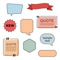 Quote frames templates. Speech bubbles. Ribbons banners. Set of red starburst. vector illustration Royalty Free Stock Photo