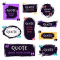 Quote grunge textured box. Decorative textured speech bubbles, quotes sketch brush label, rough dialog boxes templates