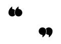 Quote icon. Mark for quotation, speech and citation. Double comma and inverted double comma. Black symbol for bubble, discussion