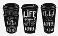 Quote lettering on coffee paper cup shape set