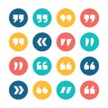 Quote marks flat circle icons set