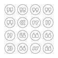 Quote marks outline circle vector icons
