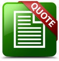 Quote page icon green square button Royalty Free Stock Photo