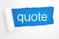 Quote Sign in the Hole of Torn White Paper. 3d Rendering Royalty Free Stock Photo
