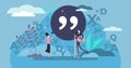 Quote vector illustration. Tiny punctuation quotation mark persons concept.