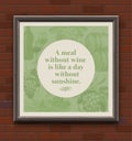 Quote about a wine in wooden frame Royalty Free Stock Photo