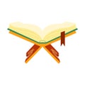 Quran, holy book of Muslims on a wooden book stand. Colorful vector illustration