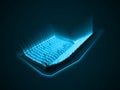 Quran kareem. the sacred book of islam. blue glowing arabic text with light rays. 3d style vector illustration.