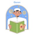 Quran reading illustration. Flat vector image.