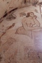 QUSAYR AMRA, JORDAN - APRIL 3, 2017: Frescoes in Qusayr Amra sometimes Quseir Amra or Qasr Amra , one of the desert castles Royalty Free Stock Photo